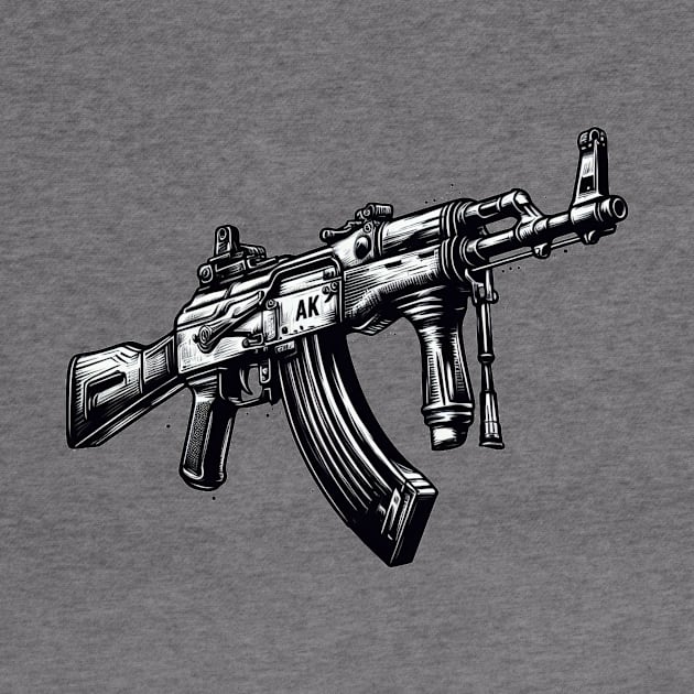 Iconic AK-47 Sketch: Artistry Meets Firepower by BattlegroundGuide.com